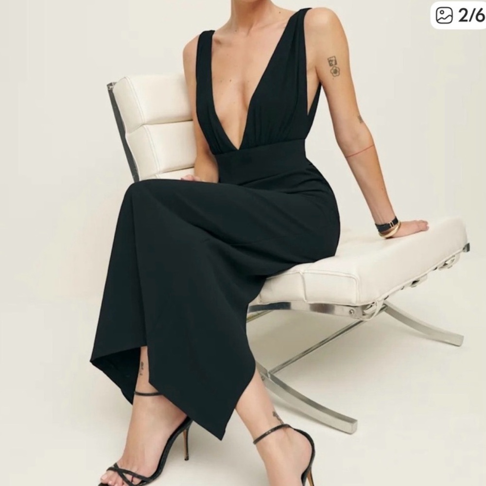 Reformation Black Deep V dress